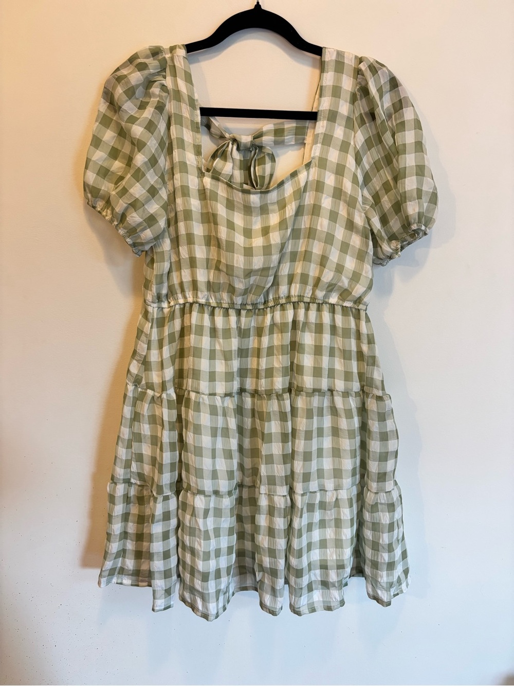 MINE NWT GREEN GINGHAM COTTAGECORE OPEN BACK MINI DRESS